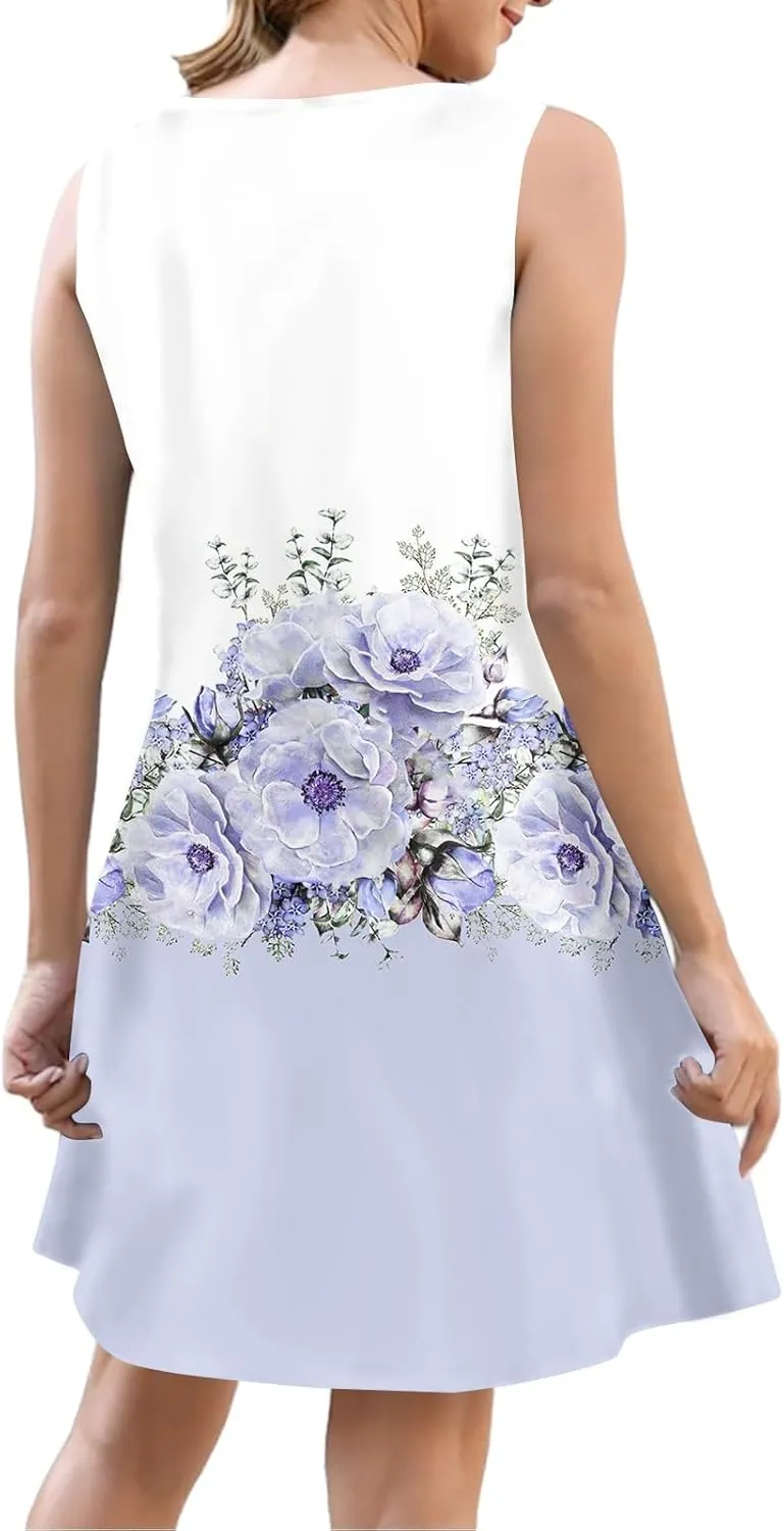Dresses for Women 2025 Plus Size Sleeveless v Neck Mini Dresses Sexy Vacation Summer Clothes Sundress with Pockets