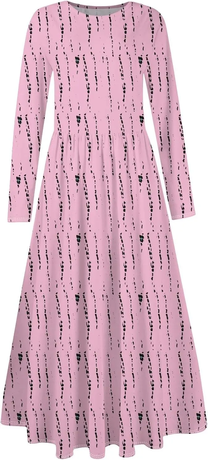 Dresses for Women 2025 Spring Long Sleeve Midi O Neck Modest Ladies Elegant Casual Cruise Dressy Dress