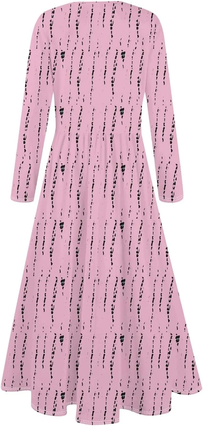 Dresses for Women 2025 Spring Long Sleeve Midi O Neck Modest Ladies Elegant Casual Cruise Dressy Dress
