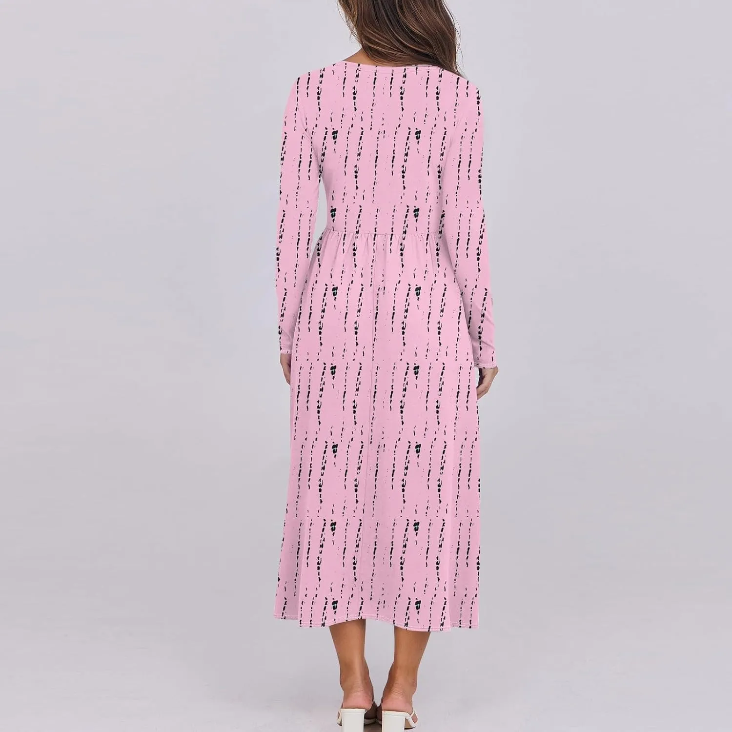 Dresses for Women 2025 Spring Long Sleeve Midi O Neck Modest Ladies Elegant Casual Cruise Dressy Dress