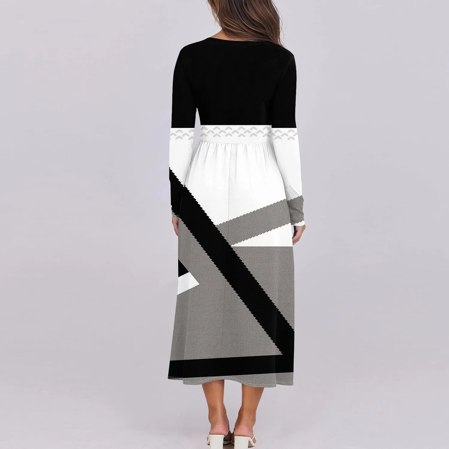 Dresses for Women 2025 Spring Midi Long Sleeve V Neck Modest Trendy Cute Tea Length Waist Curvy Dress