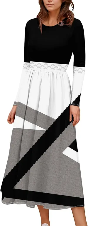 Dresses for Women 2025 Spring Midi Long Sleeve V Neck Modest Trendy Cute Tea Length Waist Curvy Dress