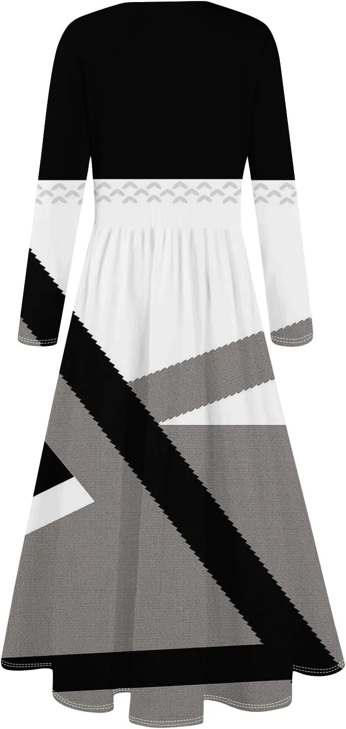 Dresses for Women 2025 Spring Midi Long Sleeve V Neck Modest Trendy Cute Tea Length Waist Curvy Dress