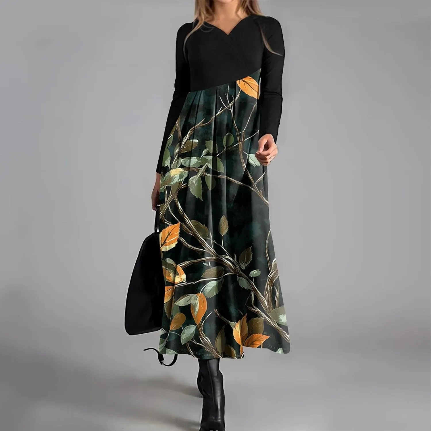 Dresses for Women 2025 Spring Midi V Neck Long Sleeve Summer Boho Work Ladies Dressy Western Dress