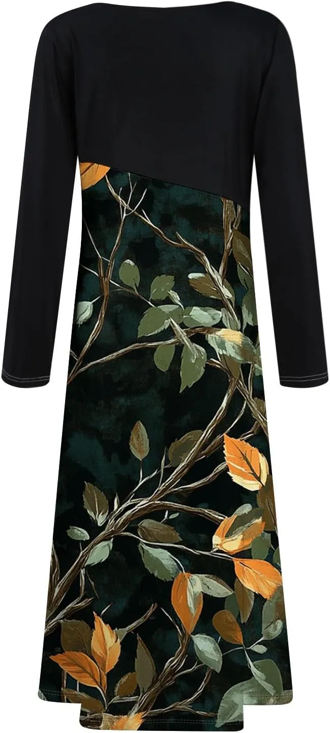 Dresses for Women 2025 Spring Midi V Neck Long Sleeve Summer Boho Work Ladies Dressy Western Dress