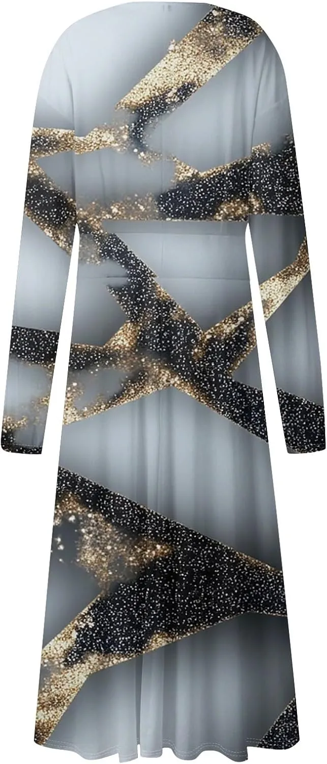 Dresses for Women 2025 Spring V Neck Midi Long Sleeve Casual Summer Teens Elegant Western Fashion Dress