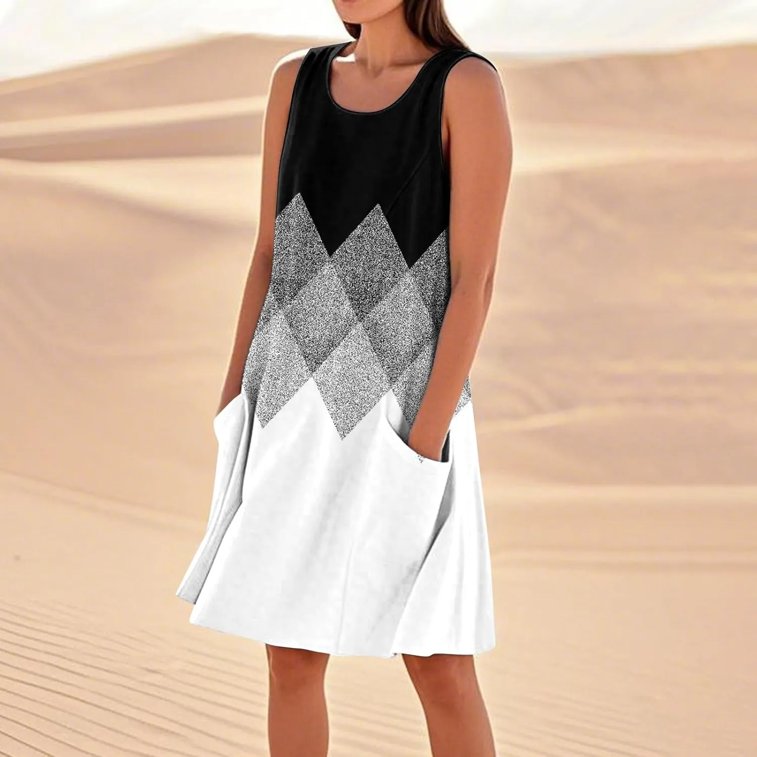 Dresses for Women 2025 Summer Beach Vacation Clothes Spring Sleeveless Plus Size Round Neck Sundresses