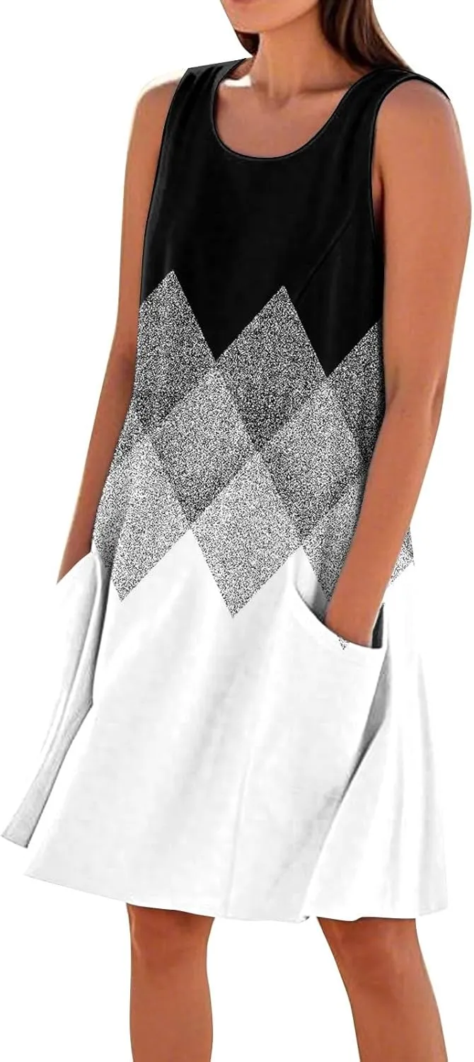 Dresses for Women 2025 Summer Beach Vacation Clothes Spring Sleeveless Plus Size Round Neck Sundresses