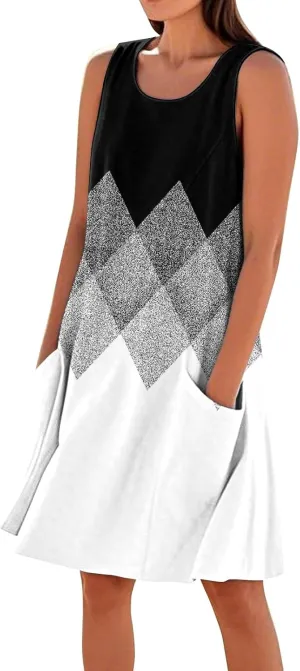 Dresses for Women 2025 Summer Beach Vacation Clothes Spring Sleeveless Plus Size Round Neck Sundresses