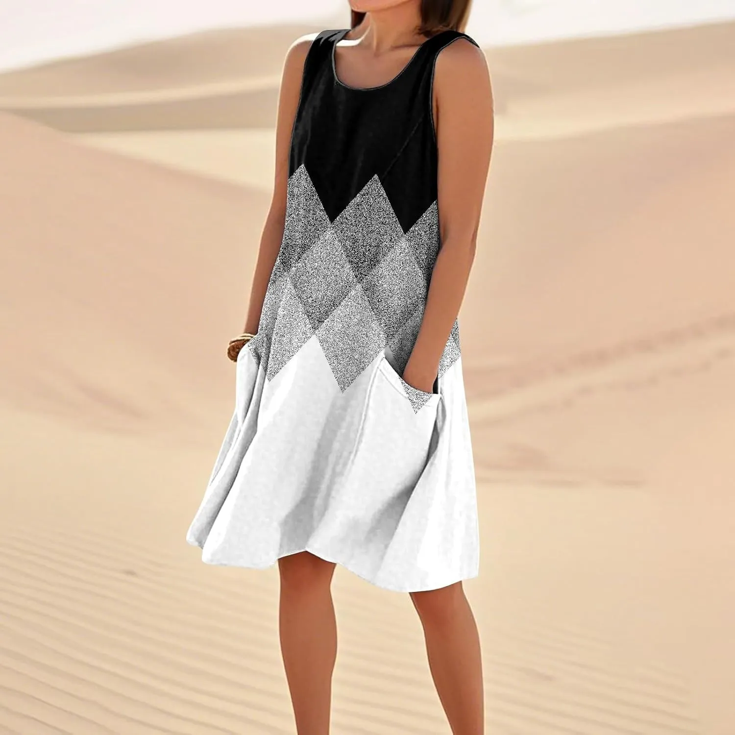 Dresses for Women 2025 Summer Beach Vacation Clothes Spring Sleeveless Plus Size Round Neck Sundresses