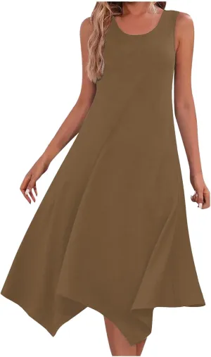 Dresses for Women Summer A-Linen Dress Vacation Solid Sleeveless Loose Sundresses 2025 Wedding Guest Casual Outfit