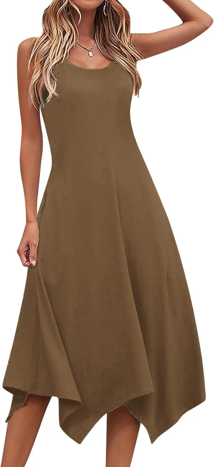 Dresses for Women Summer A-Linen Dress Vacation Solid Sleeveless Loose Sundresses 2025 Wedding Guest Casual Outfit
