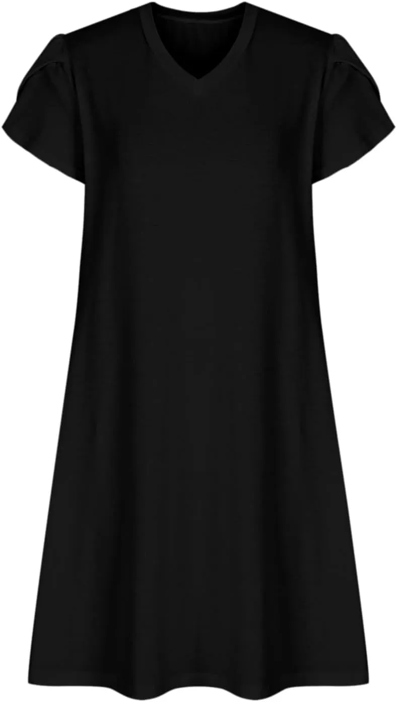 Dresses for Women Summer Plus Size Dresses Short Sleeve V Neck Casual Mini Dress Solid Loose Sundresses with Pocket