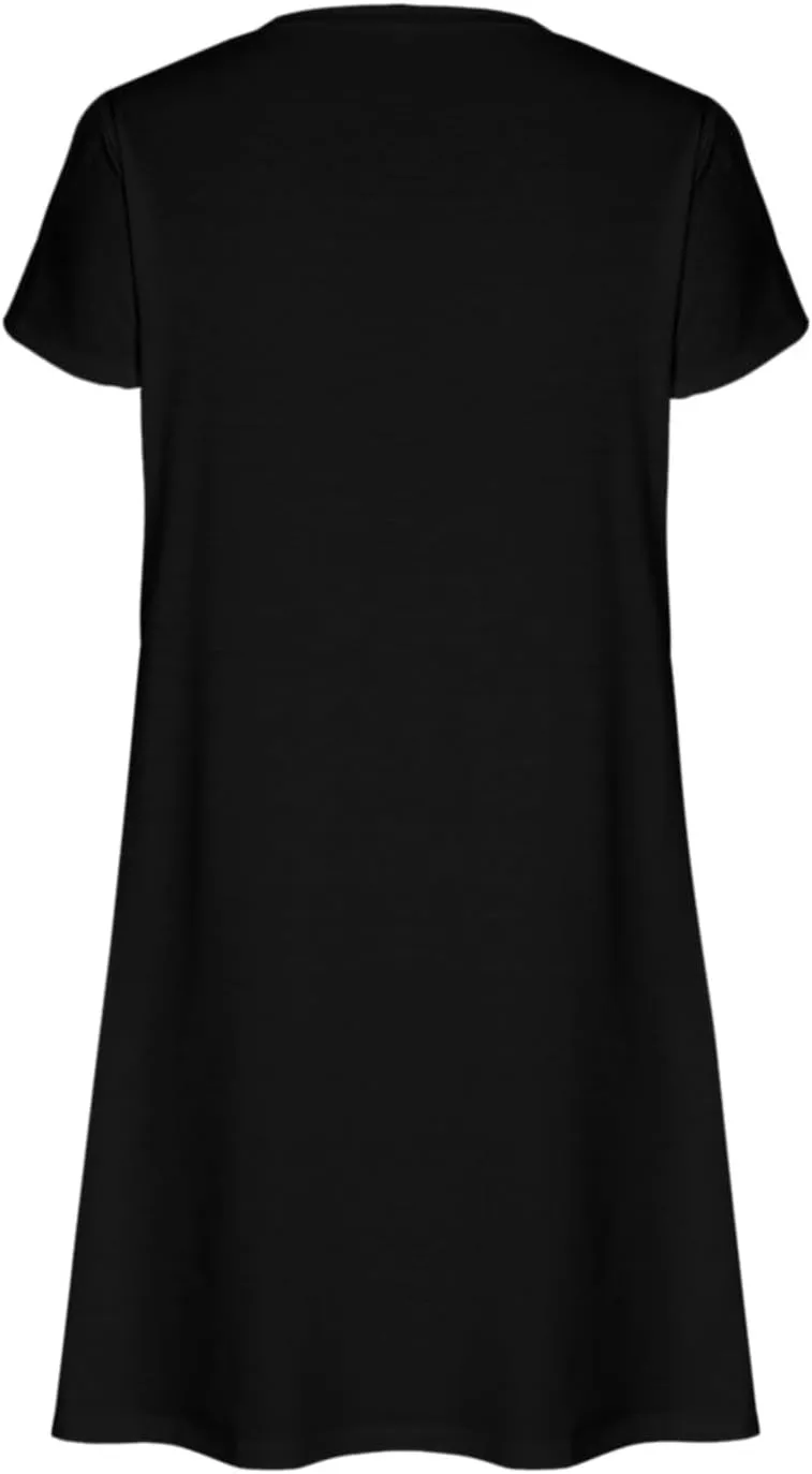 Dresses for Women Summer Plus Size Dresses Short Sleeve V Neck Casual Mini Dress Solid Loose Sundresses with Pocket