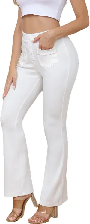 ECHOINE Womens Casual High Waisted Stretchy Bootcut Dress Pants Button Business Work Trousers with Multiple Pockets