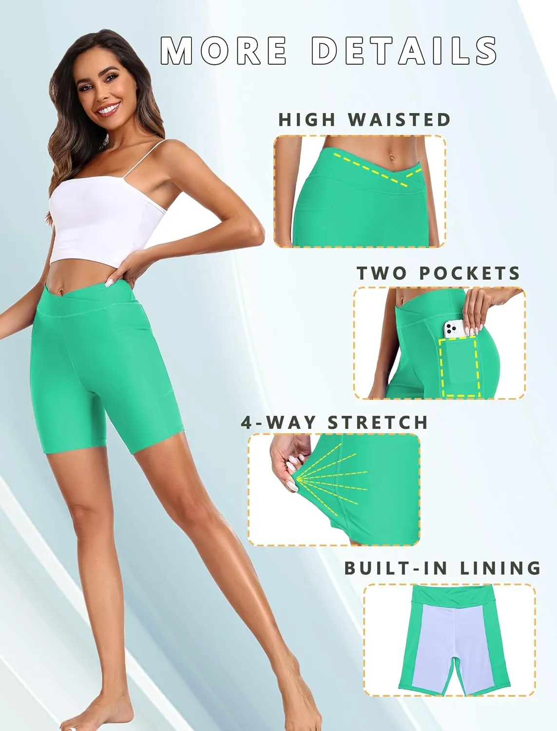 Ekouaer Women's 8.5" Board Shorts High Waisted Swimsuit Bottoms Cross Waist Beach Surf Swimwear with Pocket S-3XL