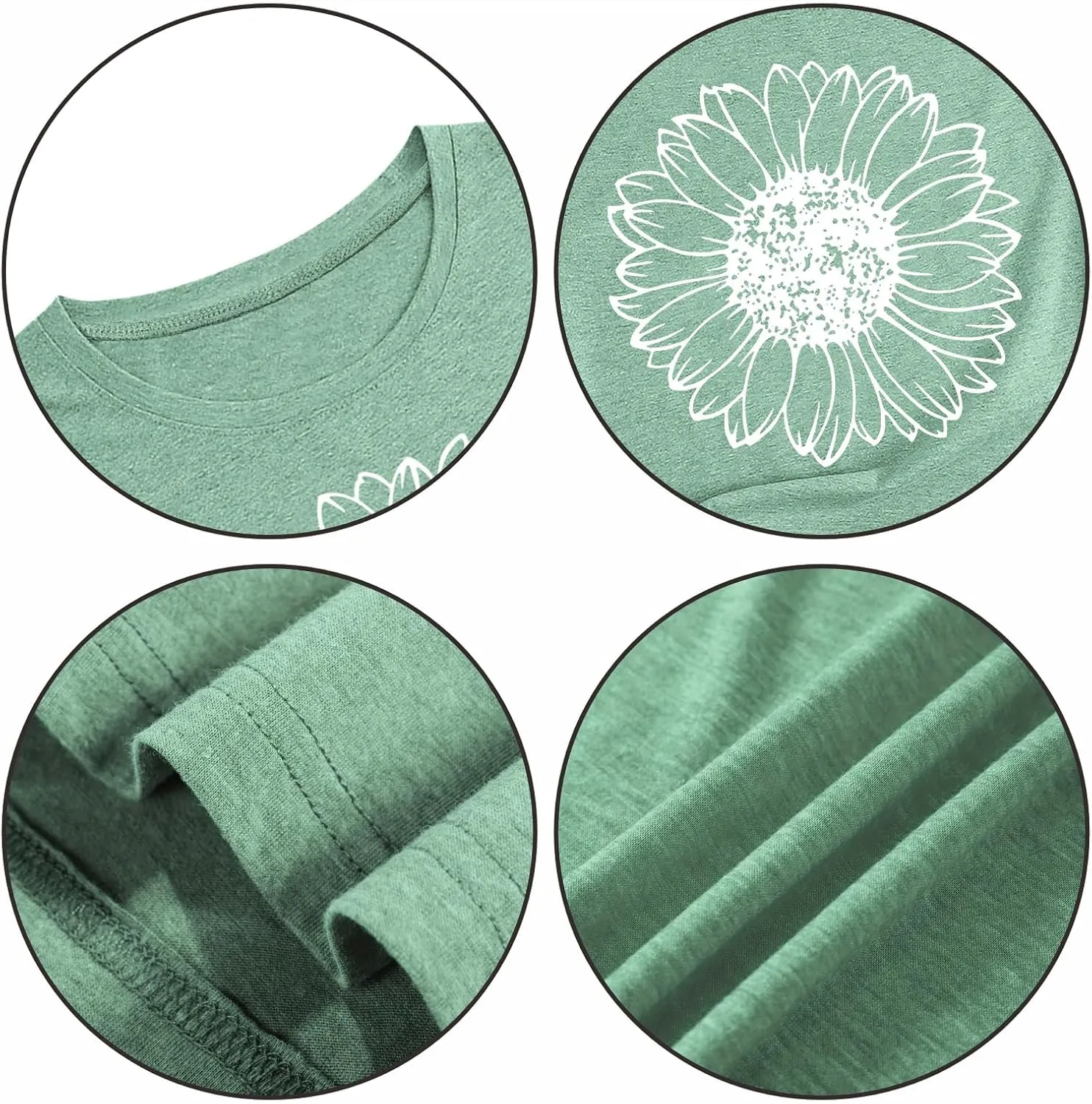 EUOW Women's Sunflower Graphic Shirts Boho Flowers Tee Tops Cute Summer Vintage Short Sleeve Holiday T Shirt