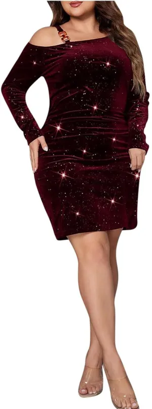 Fall Dresses for Women 2024 Trendy Off Shoulder Long Sleeve Plus Size Cocktail Party Evening Dress Bodycon Mini Dress