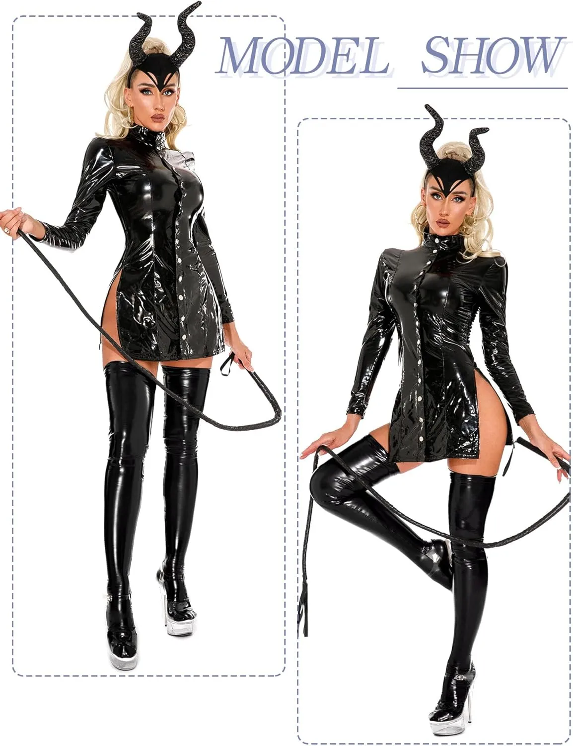 FEOYA Women Leather Bodycon Dress Long Sleeve Front Zip Shiny Lingerie Patent Metallic Clubwear