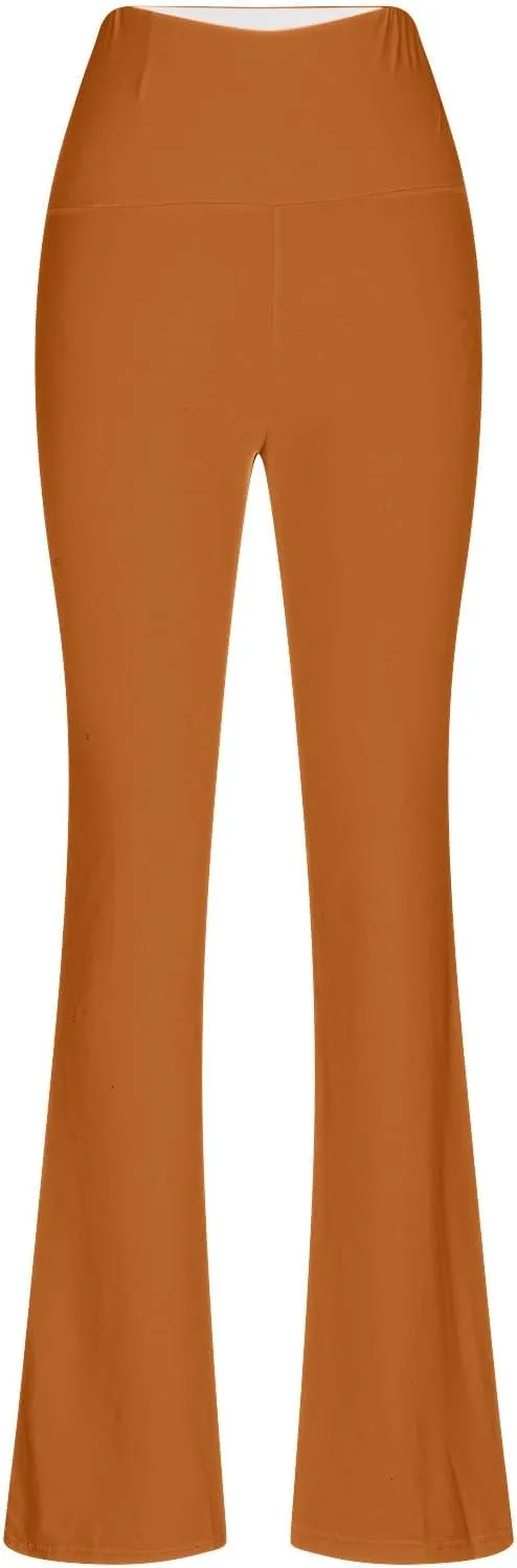 Flare Leggings for Women Without Front Seam, Plus Size Pink Pants,Flare Yoga Pants for Women with Back Pockets