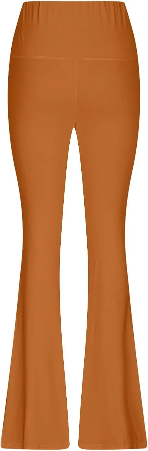 Flare Leggings for Women Without Front Seam, Plus Size Pink Pants,Flare Yoga Pants for Women with Back Pockets
