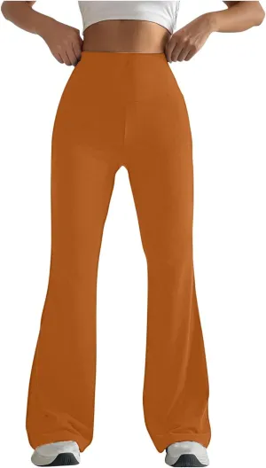 Flare Leggings for Women Without Front Seam, Plus Size Pink Pants,Flare Yoga Pants for Women with Back Pockets