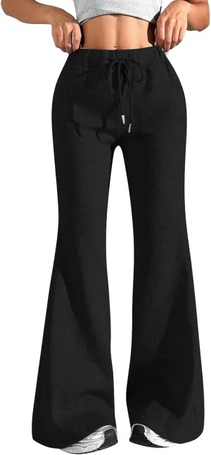 Flare Wide Leg Sweatpants Women Baggy Drawstring Athletic Pants High Waisted Joggers with Pockets Pants Bell Bottoms