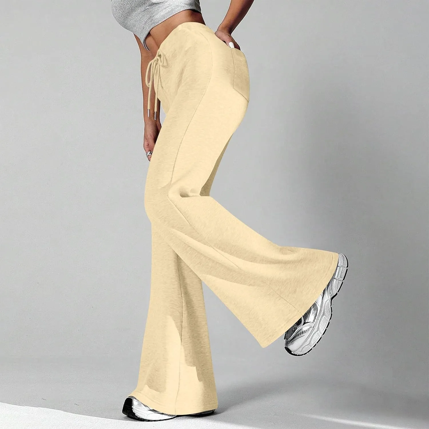 Flare Wide Leg Sweatpants Women Baggy Drawstring Athletic Pants High Waisted Joggers with Pockets Pants Bell Bottoms