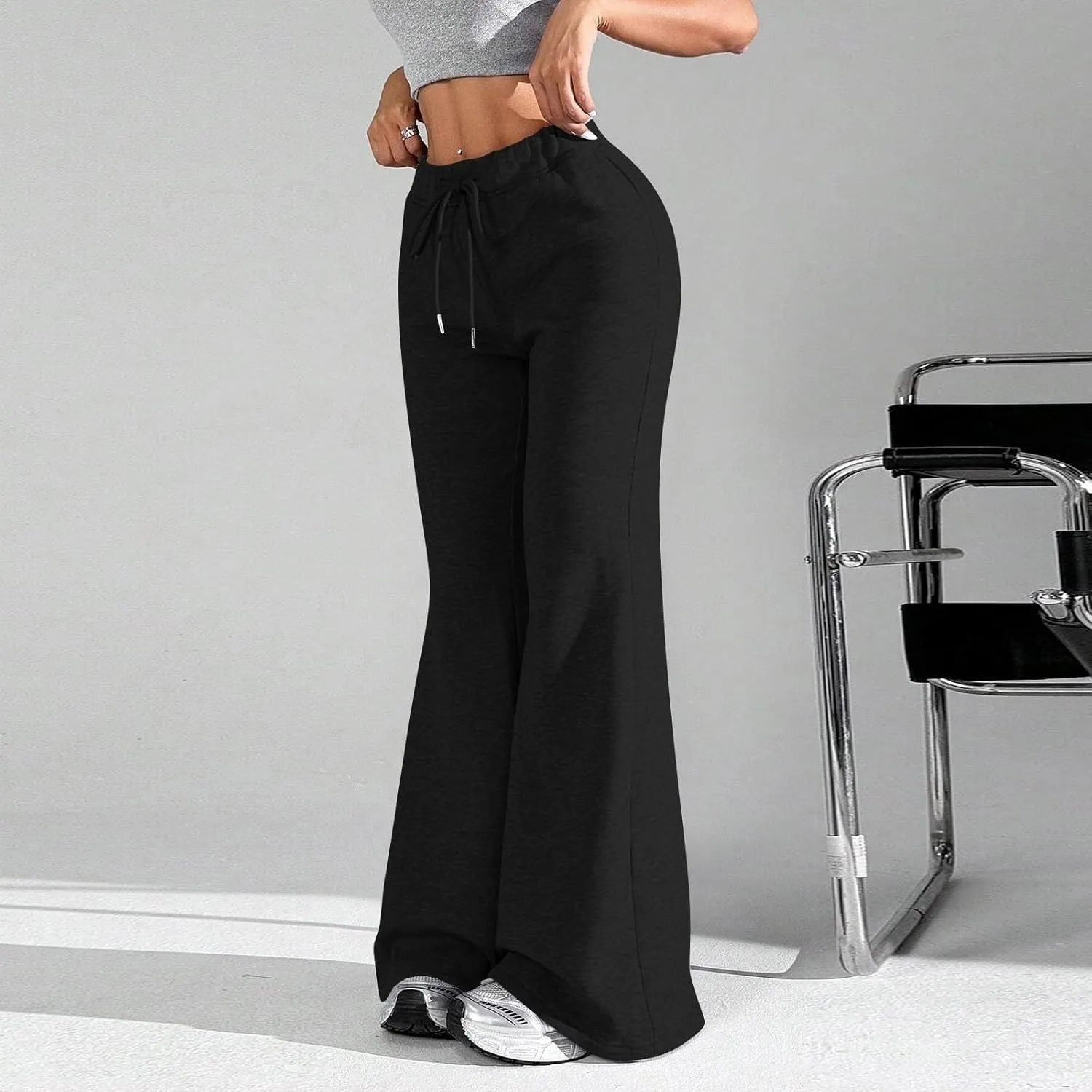 Flare Wide Leg Sweatpants Women Baggy Drawstring Athletic Pants High Waisted Joggers with Pockets Pants Bell Bottoms