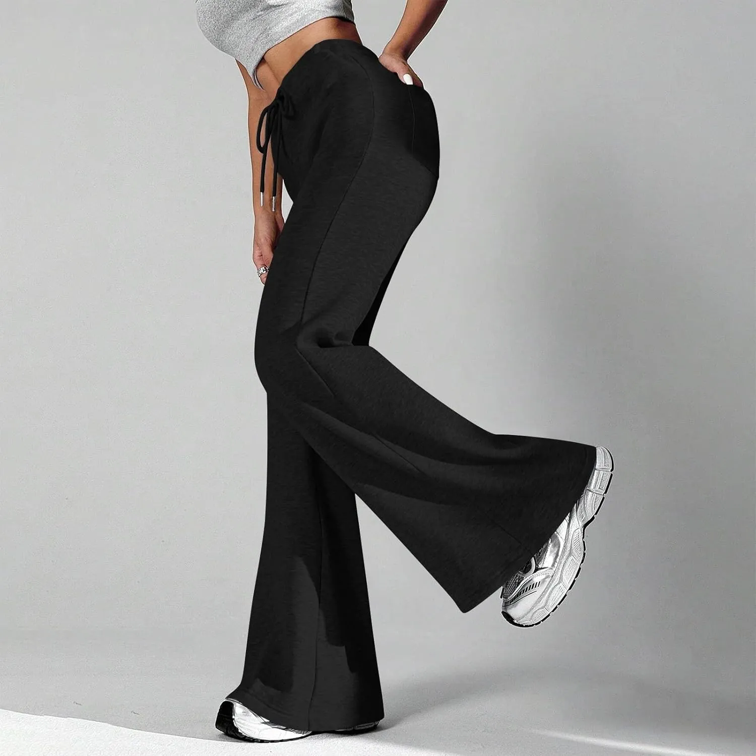 Flare Wide Leg Sweatpants Women Baggy Drawstring Athletic Pants High Waisted Joggers with Pockets Pants Bell Bottoms