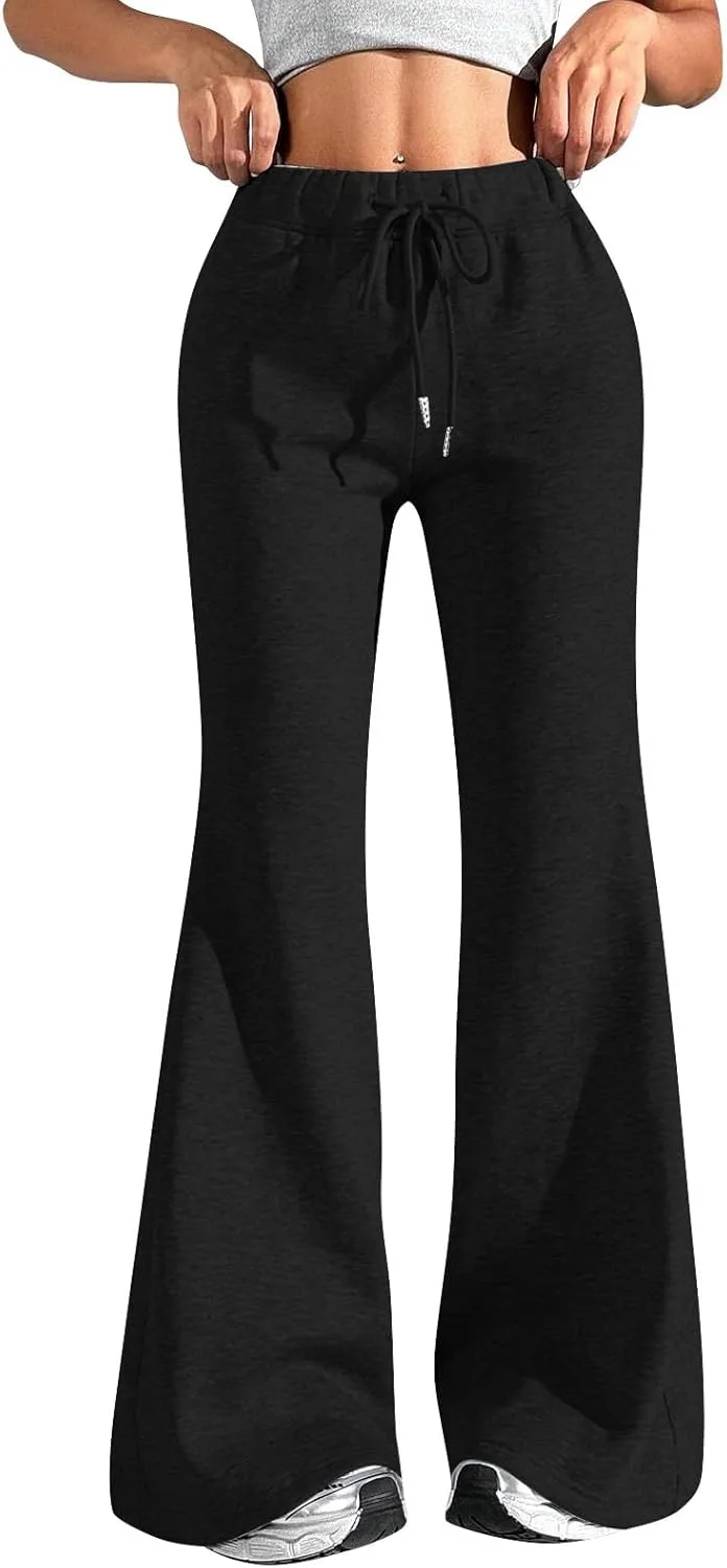 Flare Wide Leg Sweatpants Women Baggy Drawstring Athletic Pants High Waisted Joggers with Pockets Pants Bell Bottoms