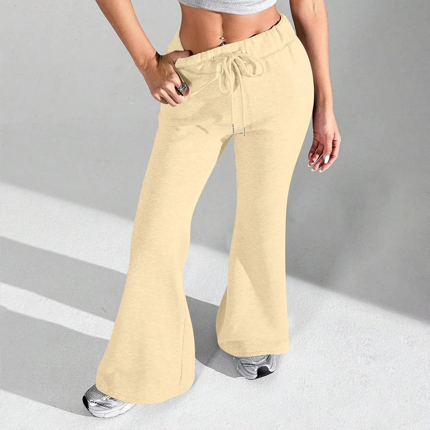 Flare Wide Leg Sweatpants Women Baggy Drawstring Athletic Pants High Waisted Joggers with Pockets Pants Bell Bottoms