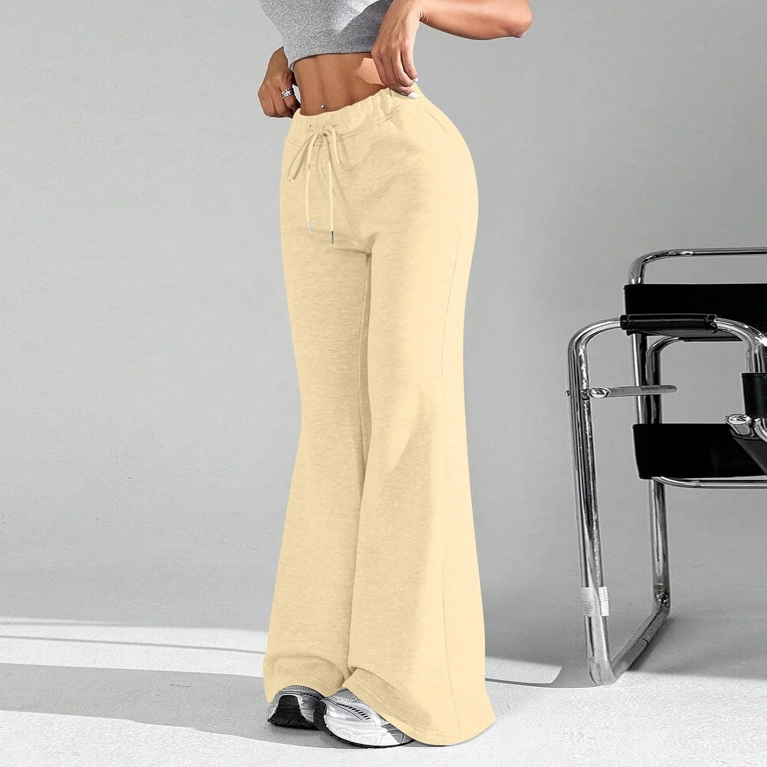 Flare Wide Leg Sweatpants Women Baggy Drawstring Athletic Pants High Waisted Joggers with Pockets Pants Bell Bottoms