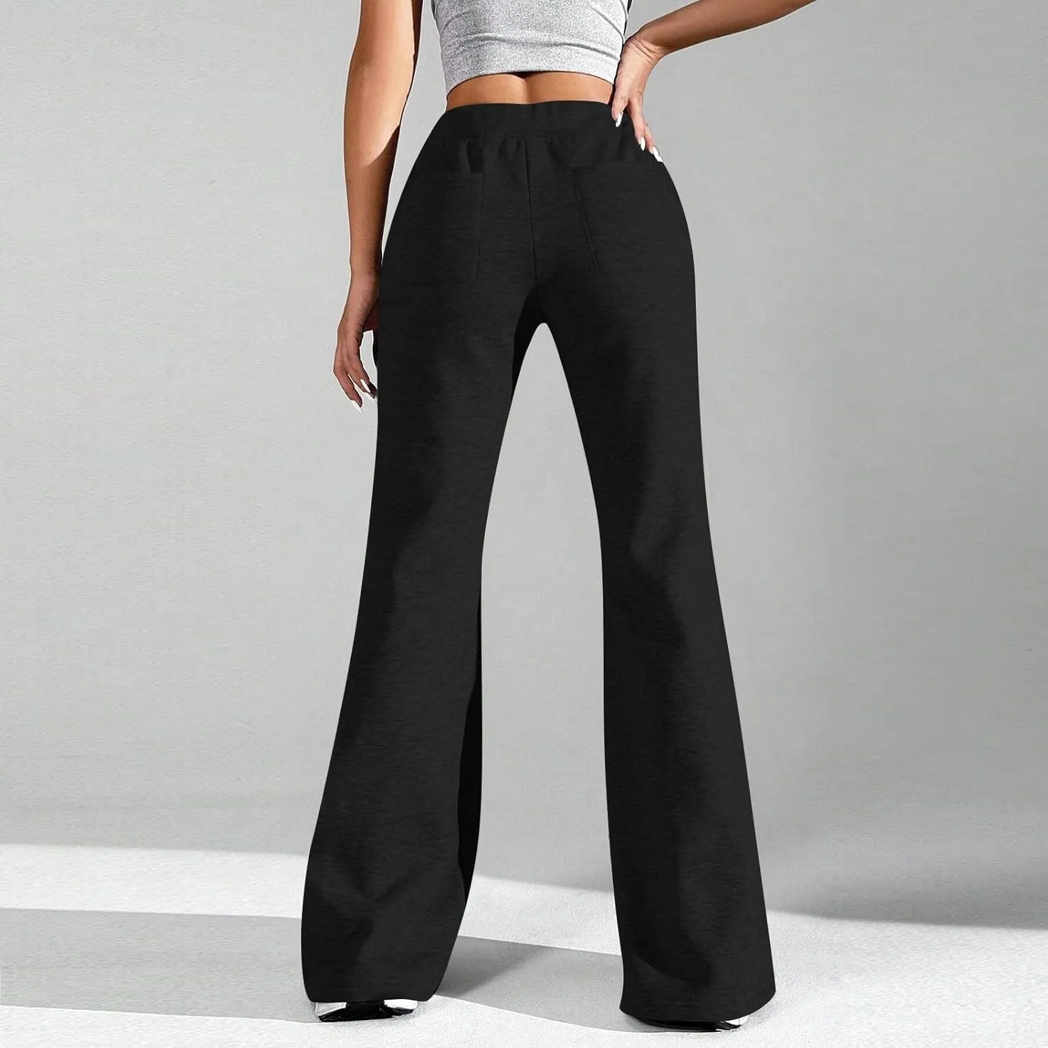 Flare Wide Leg Sweatpants Women Baggy Drawstring Athletic Pants High Waisted Joggers with Pockets Pants Bell Bottoms