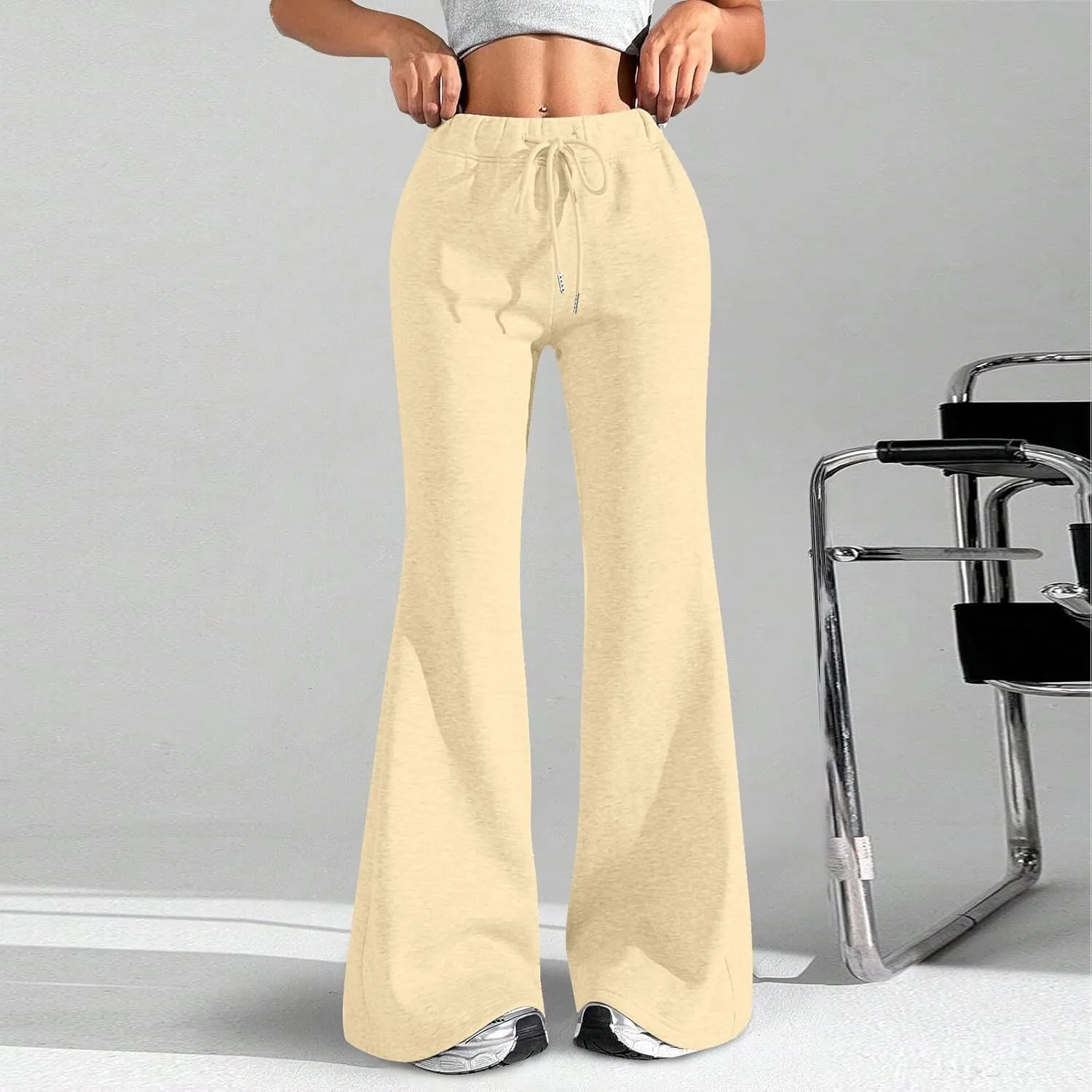 Flare Wide Leg Sweatpants Women Baggy Drawstring Athletic Pants High Waisted Joggers with Pockets Pants Bell Bottoms