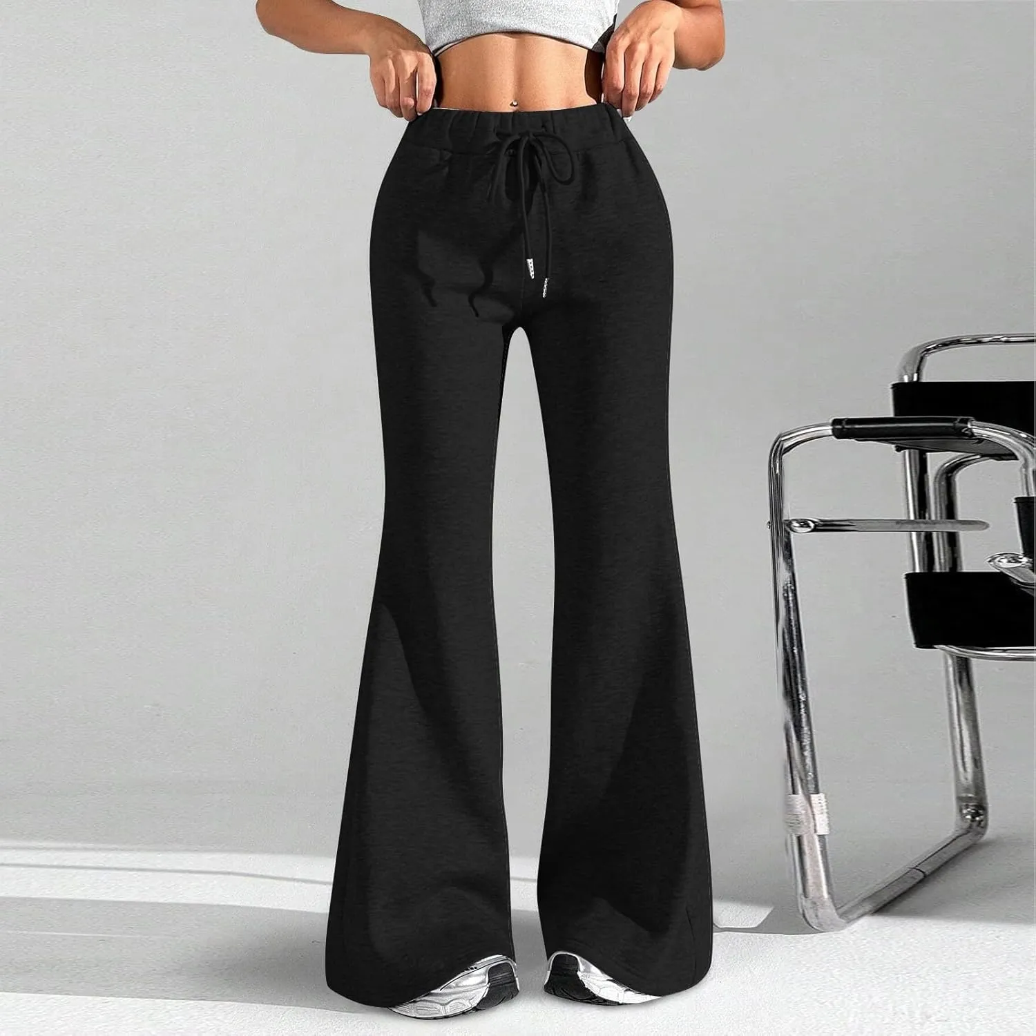 Flare Wide Leg Sweatpants Women Baggy Drawstring Athletic Pants High Waisted Joggers with Pockets Pants Bell Bottoms
