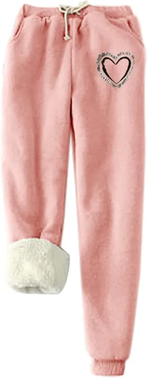 Fleece Lined Sweatpants Womens Thick Sherpa Joggers Winter Pants for Women Thermal Lounge Running Pants with Pockets