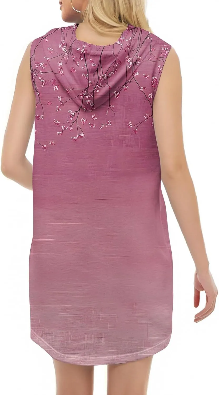 Floral Dress for Women Sleeveless Hooded Summer Dresses Fashion 2025 Beach Vacation Clothes for Womens