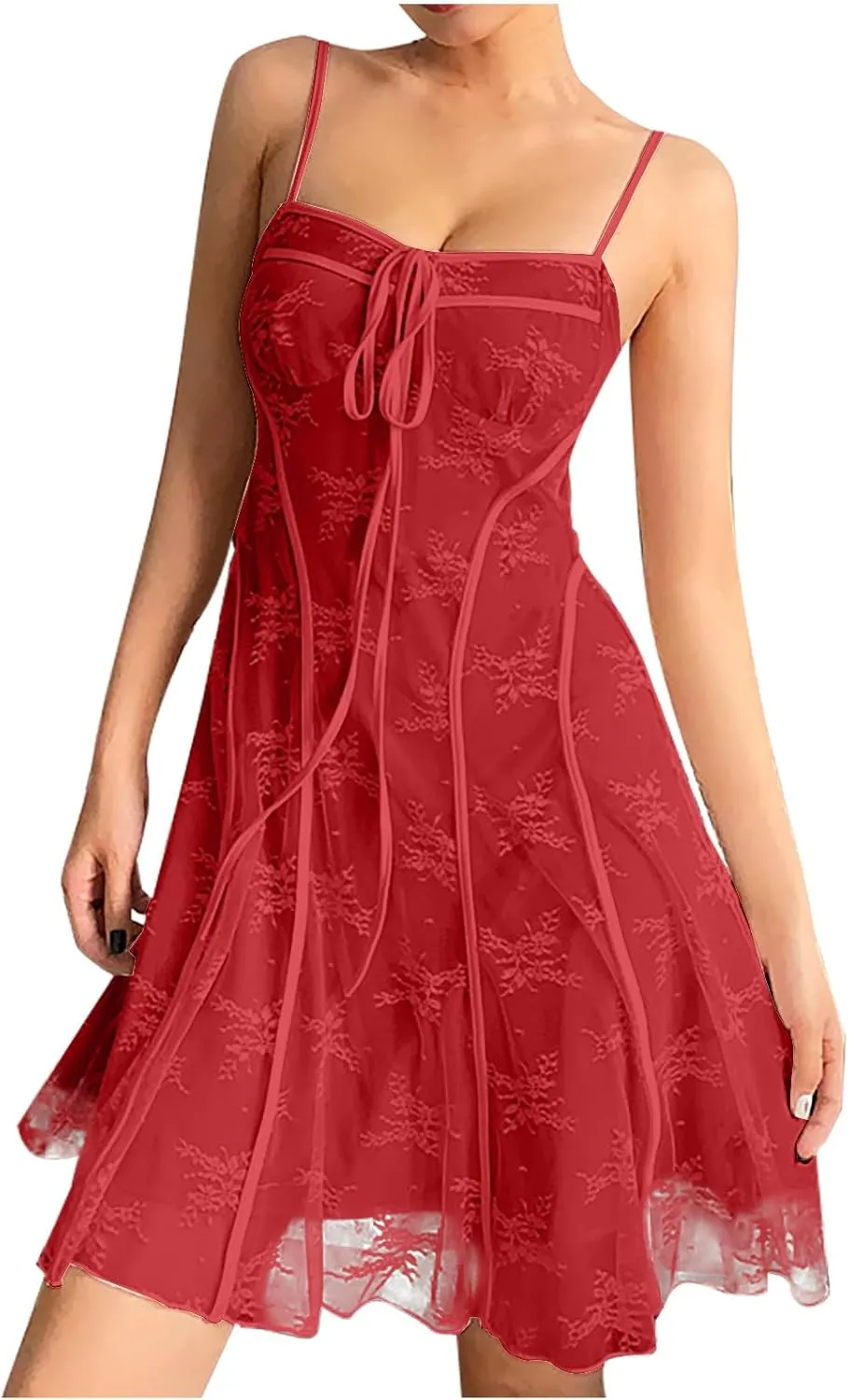 Floral Lace Babydoll Dress for Women Sweetheart Neckline Drawstring Adjustable Straps Mesh Sexy Summer Mini Dress