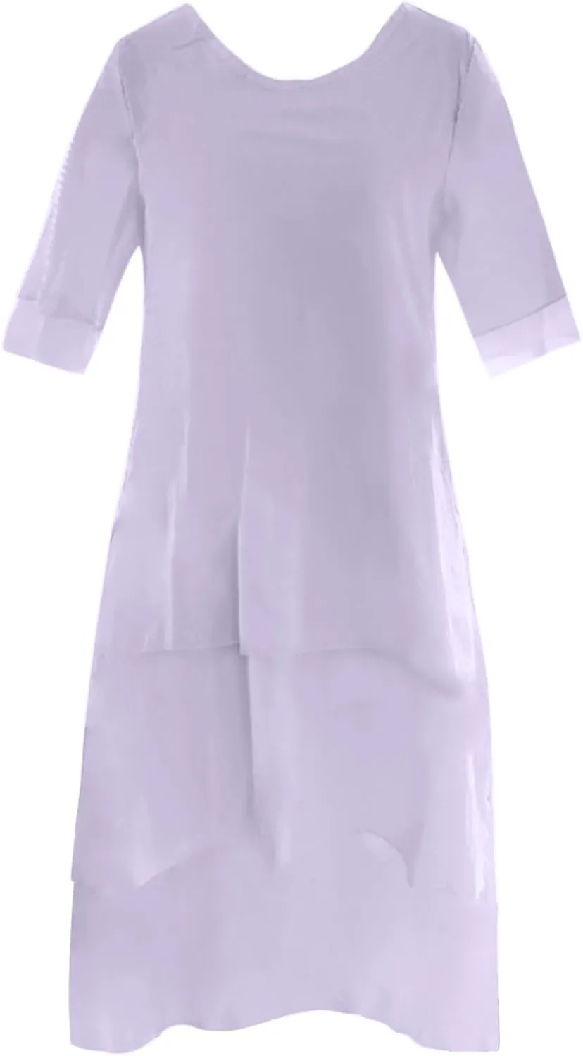 Flowy Linen Dresses for Women 2025 Trendy Crewneck Short Flutter Sleeve Layered Long Graduation Dress Vintage Travel Outfits