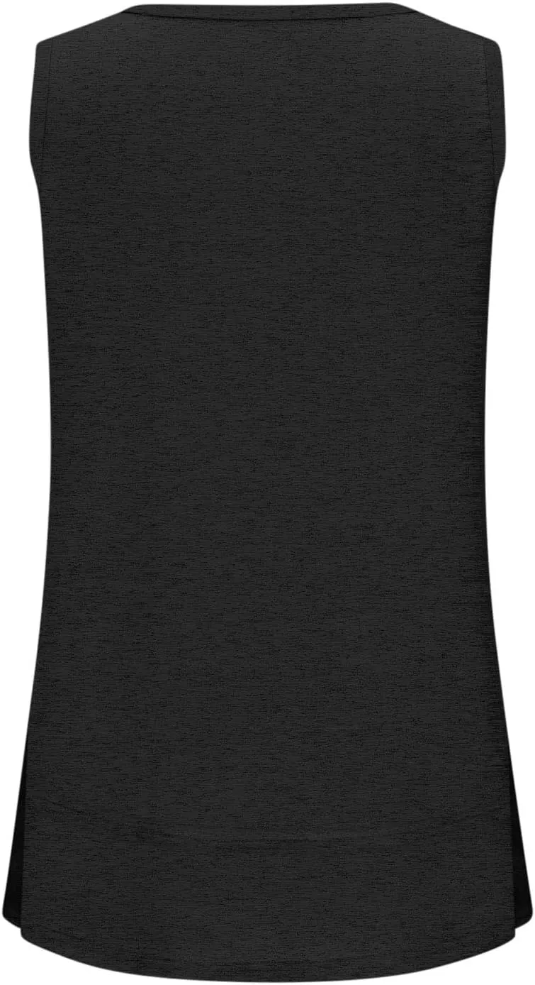 Flowy Side Split Basic Tank Tops for Women Summer Casual Comfy Boat Neck Sleeveless Shirt Loose Fit Beach Tunic Top