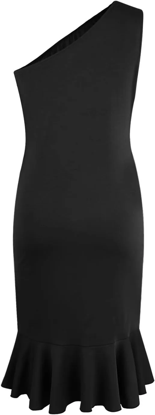 Formal Dresses for Women Evening Party Sexy One Shoulder Wedding Guest Dress Side Split Ruffle Mermaid Cocktail Dress