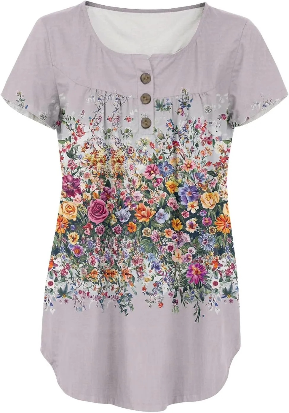 FQZWONG Summer Tops for Women 2025 Plus Size Short Sleeve Shirts Loose Casual Ladies Crew Neck Button Down Boho Blouses