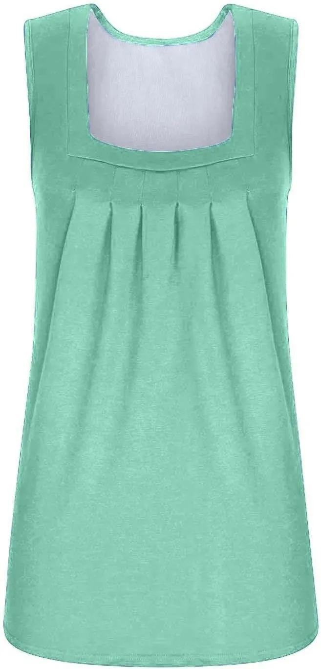 FQZWONG Tank Top for Women 2025 Summer Ruffled Square Neck Vest Shirts Loose Casual Ladies Solid Sleeveless Blouses