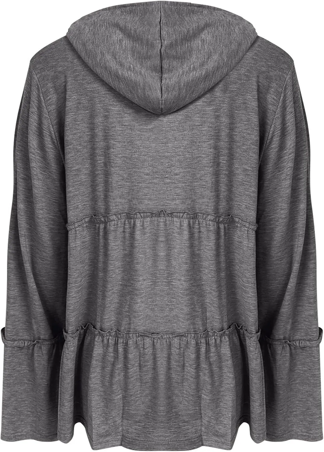 Full Zip Up Hoodie for Women Pleated Flowy Tiered Ruffle Hooded Shirt Lightweight Jacket Long Sleeve Babydoll Top Blouse
