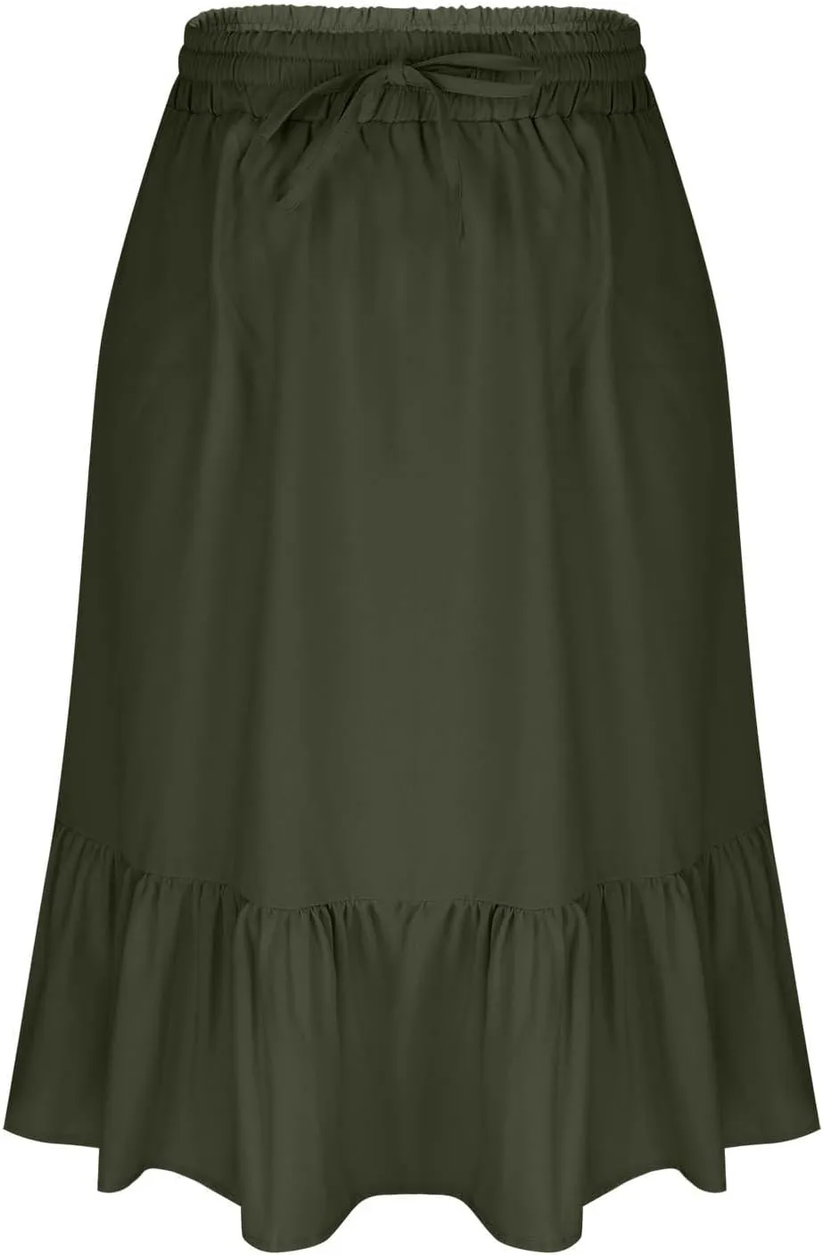 FZYLQY Women's Casual High Waisted Tiered Midi Skirt, Comfortable Loose Fit Elastic Waist Skirt with Pockets for Summer