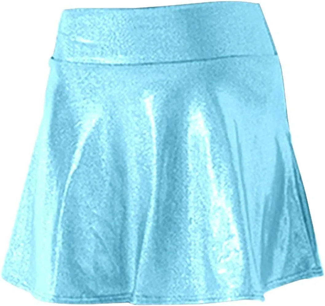Girls Women Metallic Skater Skirt Sparkly Shiny Flared Pleated A-Line Mini Skort Dance Outfit Party Mini Skorts