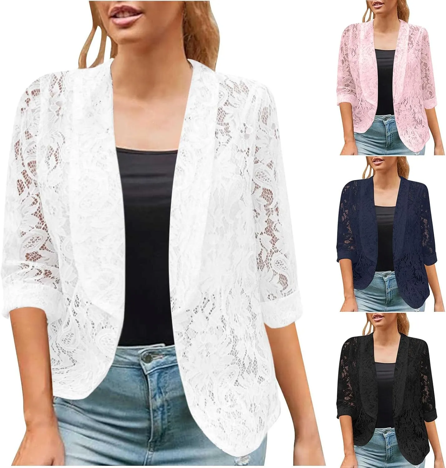 HGps8w Floral Lace Jackets for Women's Stand Collar Zip Up Mesh Sheer Baseball Jacket