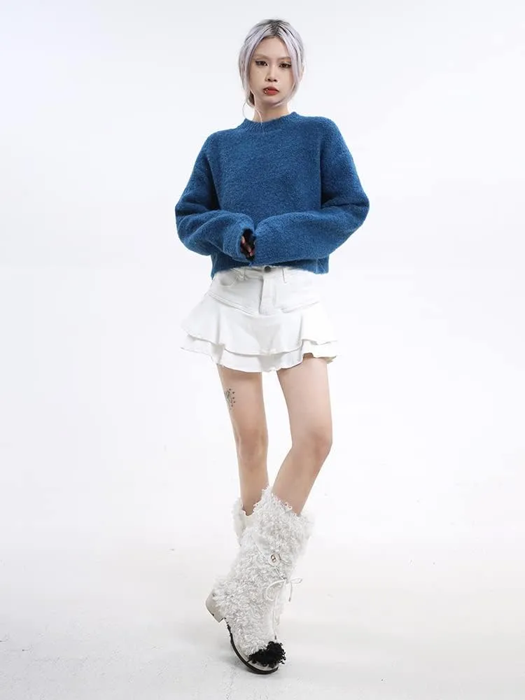 High Waist Ruffle Hem Layered Cake Skirt White Vintage Pleated Women Denim Jean Skirt Mini Short Bottoms
