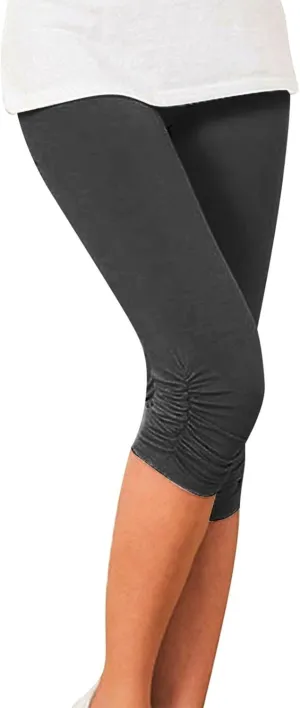 High Waisted Pants for Women Pleated Bottoms Tight Stretch Seven Minute Pants Women's Butt Lifting Leggings for